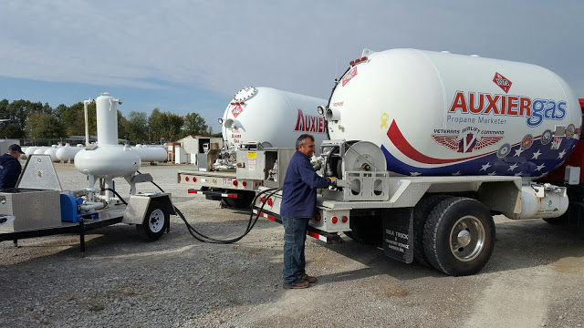 Image of employee refilling Auxier Gas trucks