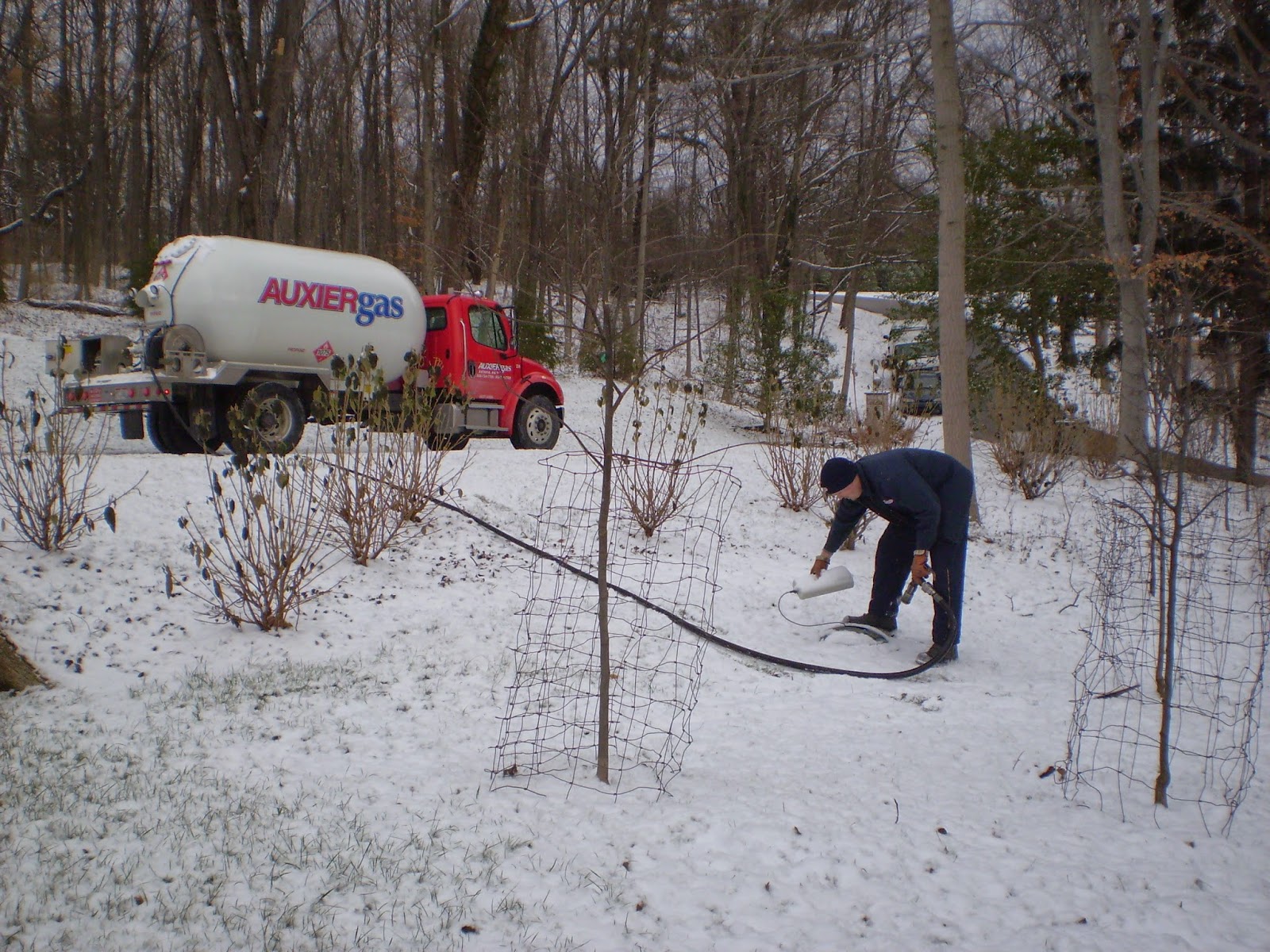 Image of Auxier Gas employee filling propane tank